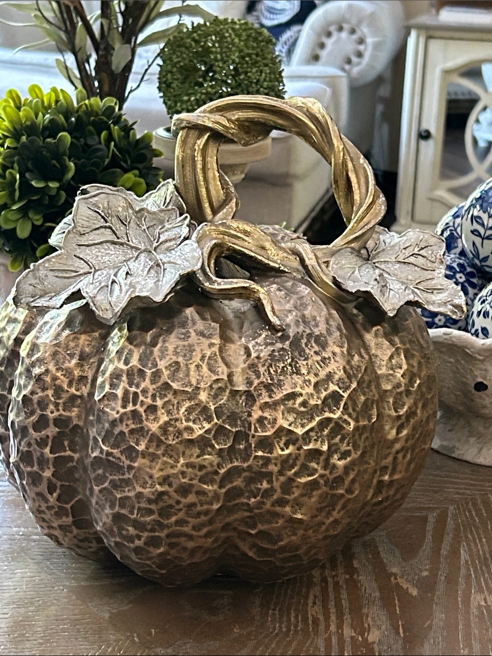 NEW! Vintage Inspired Large Shabby Chic Fall Harvest Metallic Resin Pumpkin